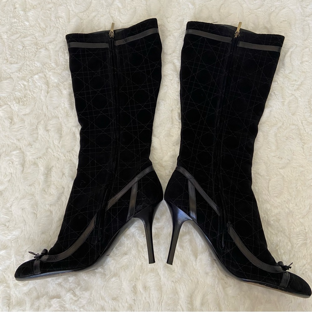 CHRISTIAN DIOR Cannage Quilted Suede Leather Knee-High Boots Stiletto He… - Picture 4 of 16